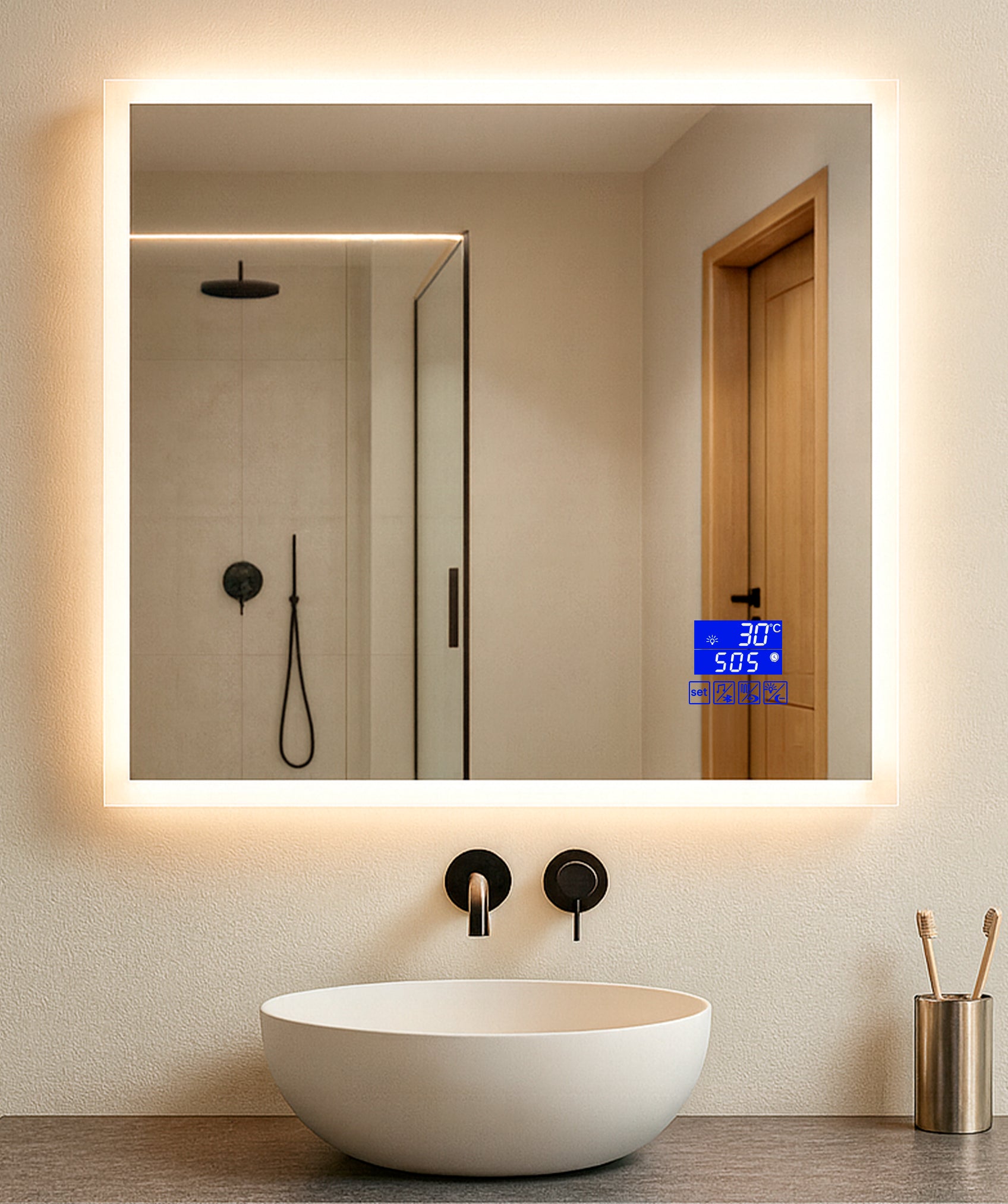 Espejo con bluetooth y luz LED tipo 1 regulable
