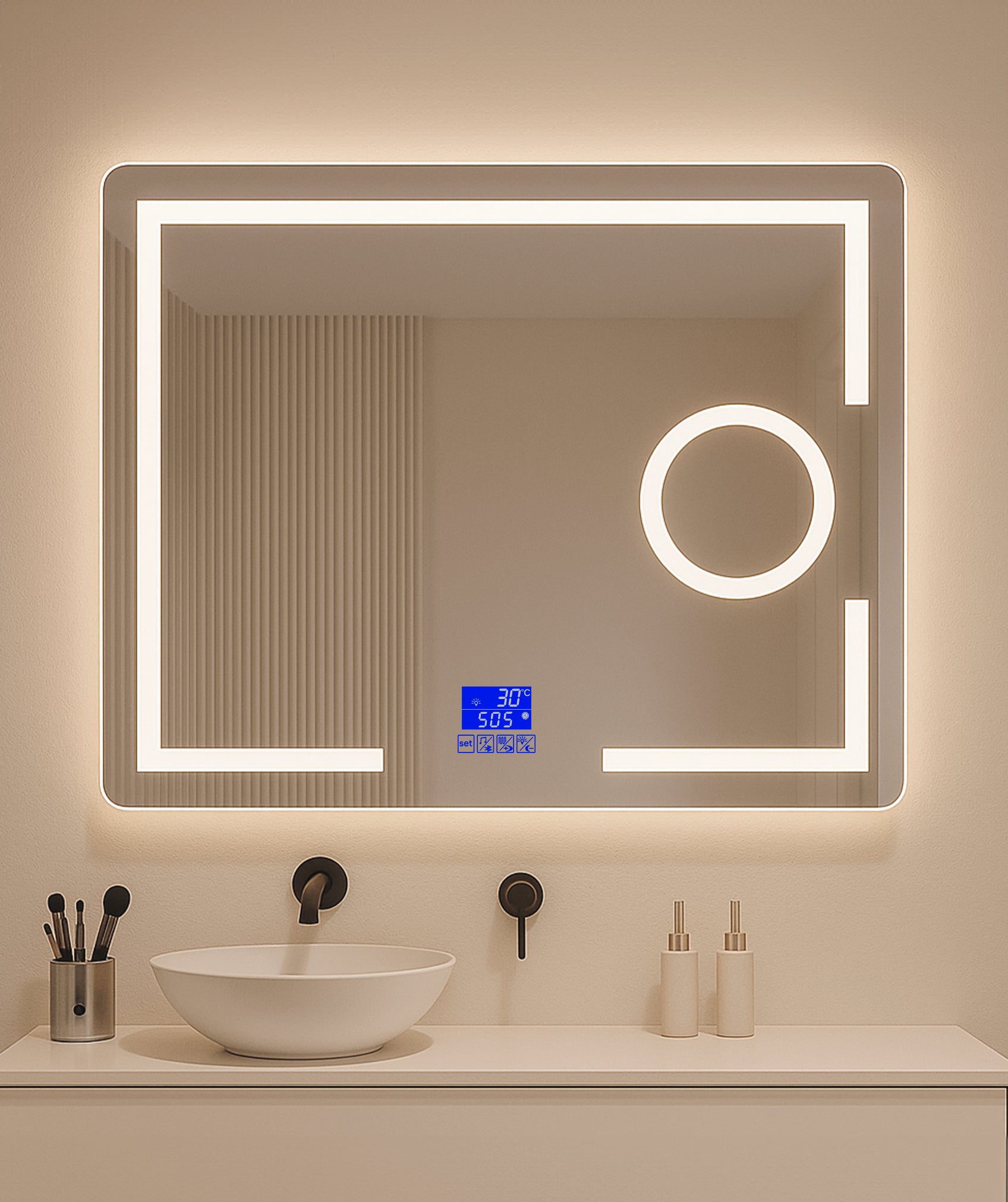 Espejo con bluetooth, zoom X5 y luz LED regulable