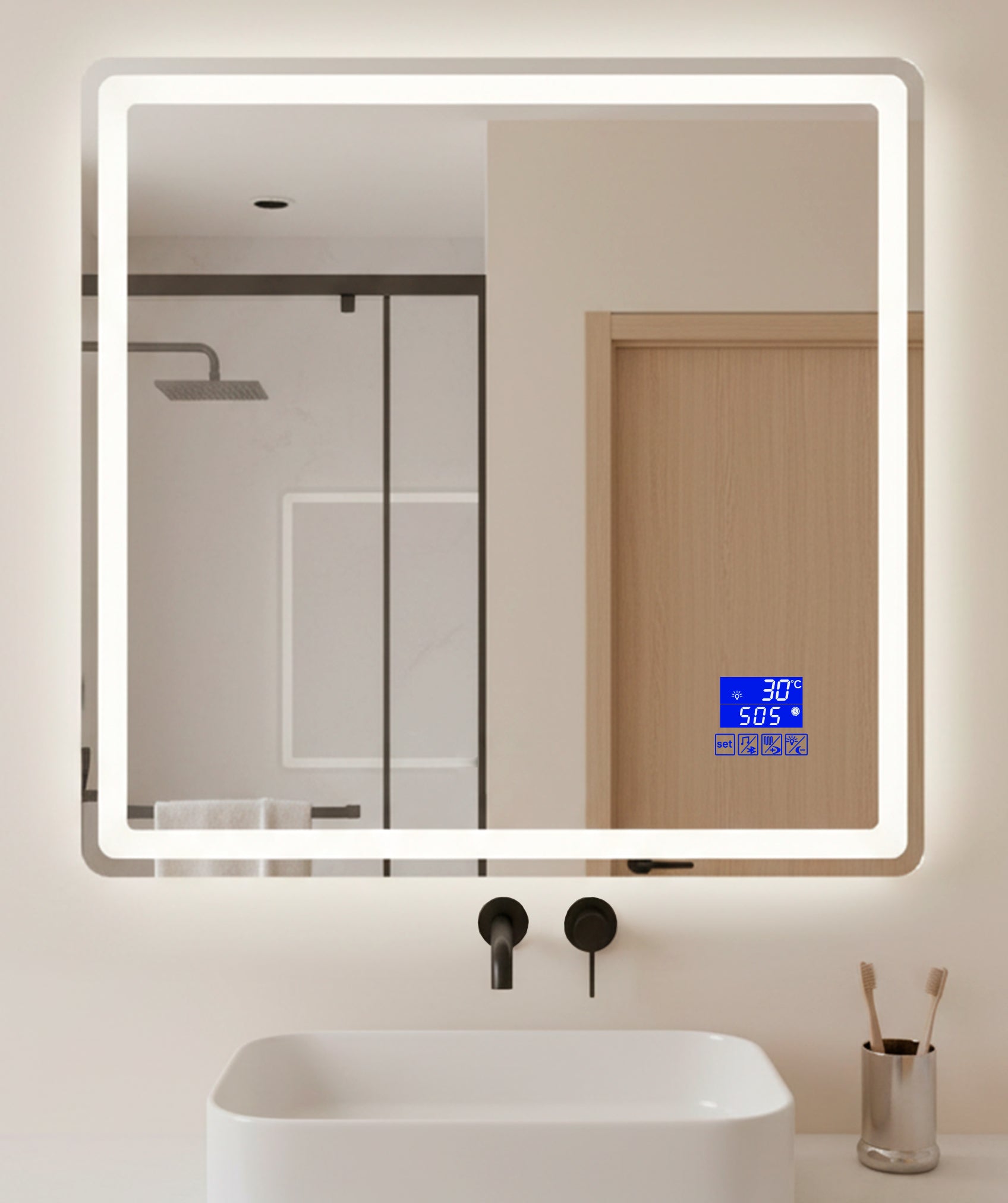 Espejo con bluetooth y luz LED tipo 2 regulable