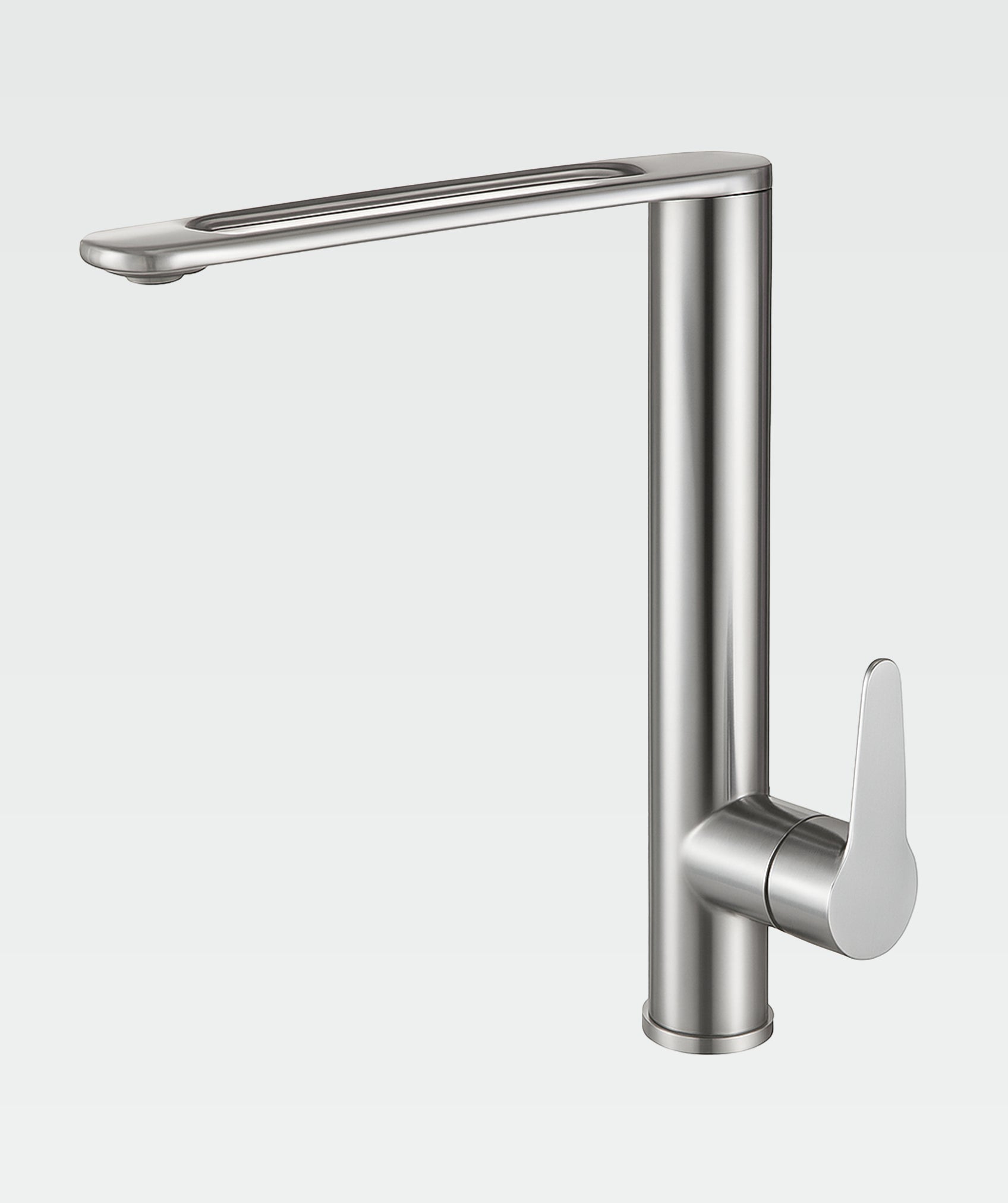 Grifo de cocina de acero inoxidable con caño alto (Hannoki Silver)
