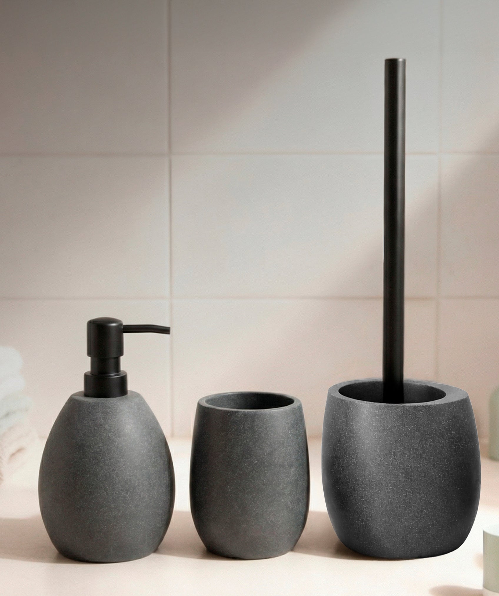 Juego de 3 accesorios de baño de resina - Gris